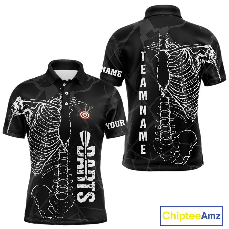 White Skeleton Custom Black Grunge Darts Polo & 1/4 Zip, Funny Dart Shirts For Men Dart Jerseys TDM3746