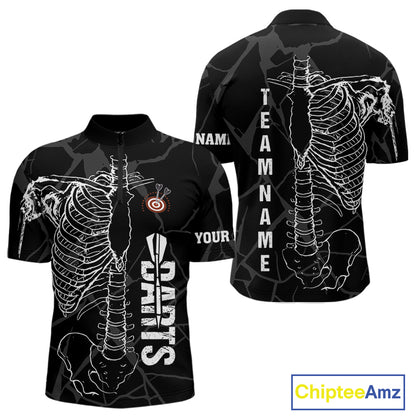 White Skeleton Custom Black Grunge Darts Polo & 1/4 Zip, Funny Dart Shirts For Men Dart Jerseys TDM3746