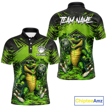 Black And Green Funny Alligator Bowling Shirt For Men Custom Bowling Jersey Team Polo & 1/4 Zip TDM6109