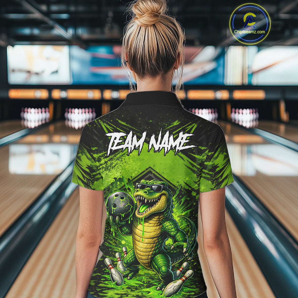 Black And Green Funny Alligator Bowling Shirt For Women Custom Bowling Jersey Team Polo & 1/4 Zip TDM6109