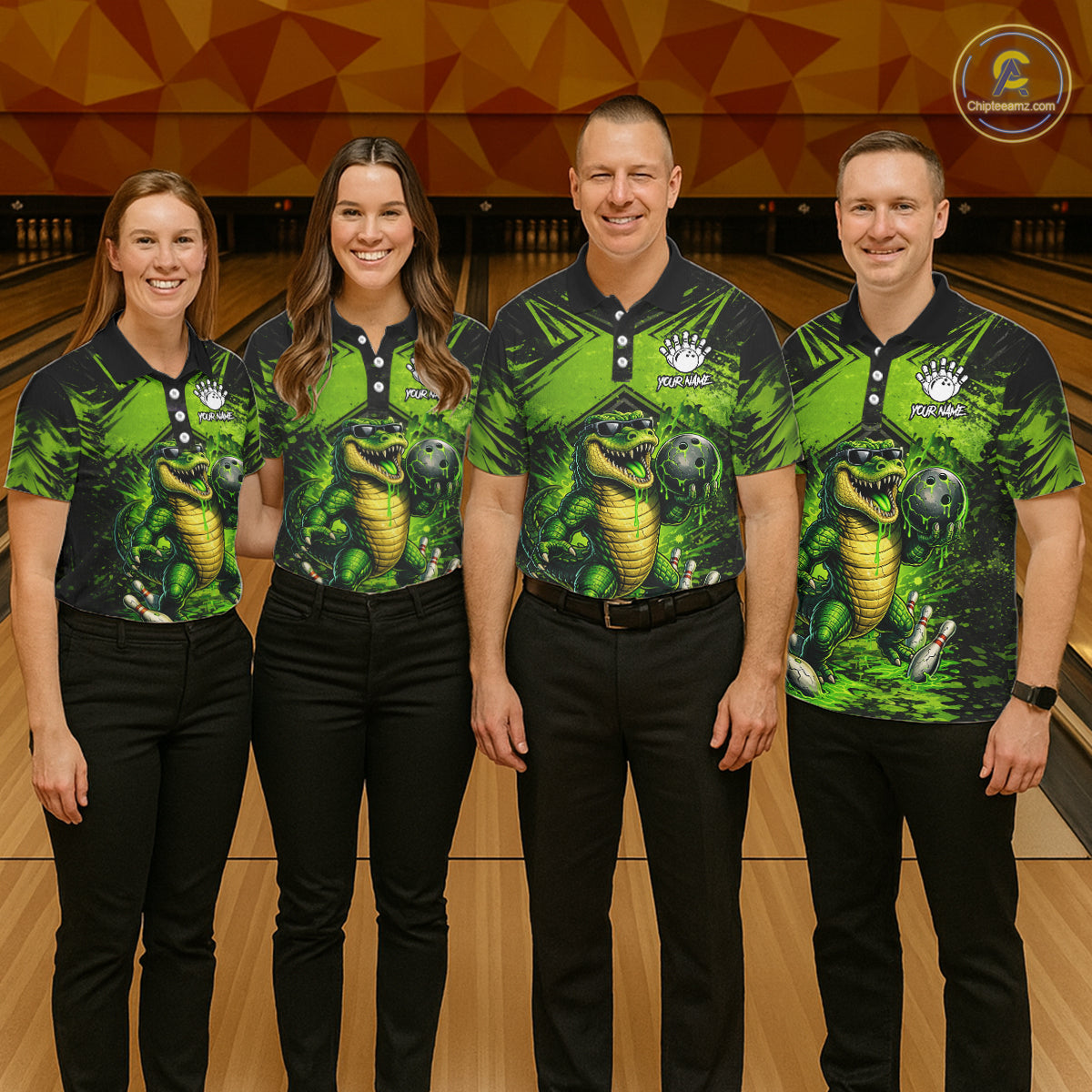 Black And Green Funny Alligator Bowling Shirt For Men Custom Bowling Jersey Team Polo & 1/4 Zip TDM6109