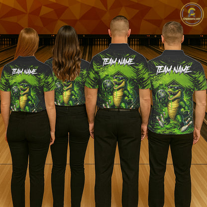 Black And Green Funny Alligator Bowling Shirt For Men Custom Bowling Jersey Team Polo & 1/4 Zip TDM6109