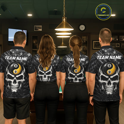 Black US Flag Skull Yin And Yang Custom Billiard Shirts For Women, 8 Ball & 9 Ball Pool Team Jersey TDM6531