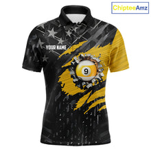 Load image into Gallery viewer, Yellow Black American Flag 9 Ball Pool Men's Billiard Shirt Custom Billiard Jersey Polo, 1/4 Zip TDM6534