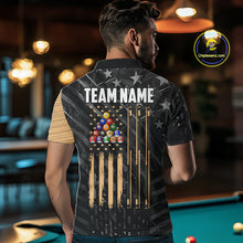 Load image into Gallery viewer, Black American Flag 8 Ball Billiard Shirt For Men Custom Billiard Team Jersey Polo &amp; 1/4 Zip |Tan TDM6535