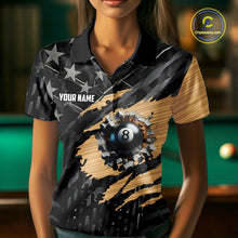 Load image into Gallery viewer, Black American Flag 8 Ball Billiard Shirt For Women Custom Billiard Team Jersey Polo &amp; 1/4 Zip |Tan TDM6535