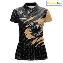 Load image into Gallery viewer, Black American Flag 8 Ball Billiard Shirt For Women Custom Billiard Team Jersey Polo &amp; 1/4 Zip |Tan TDM6535
