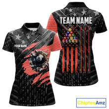 Load image into Gallery viewer, Black American Flag 8 Ball Billiard Shirt For Women Custom Billiard Team Jersey Polo &amp; 1/4 Zip |Red TDM6537