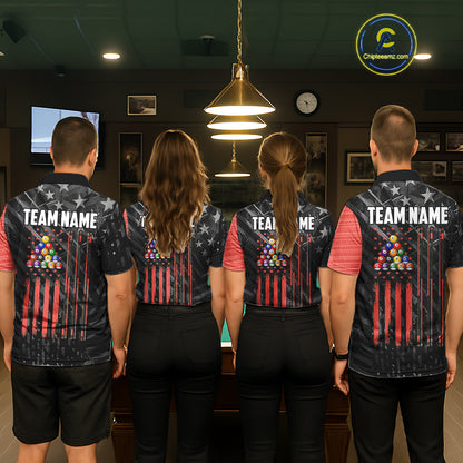 Black American Flag 8 Ball Billiard Shirt For Women Custom Billiard Team Jersey Polo & 1/4 Zip |Red TDM6537