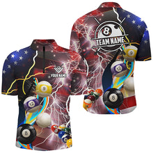 Load image into Gallery viewer, Personalized Billiard Balls American Flag Lightning Men Billiard Shirts, Patriotic Billiard Jerseys TDM2043