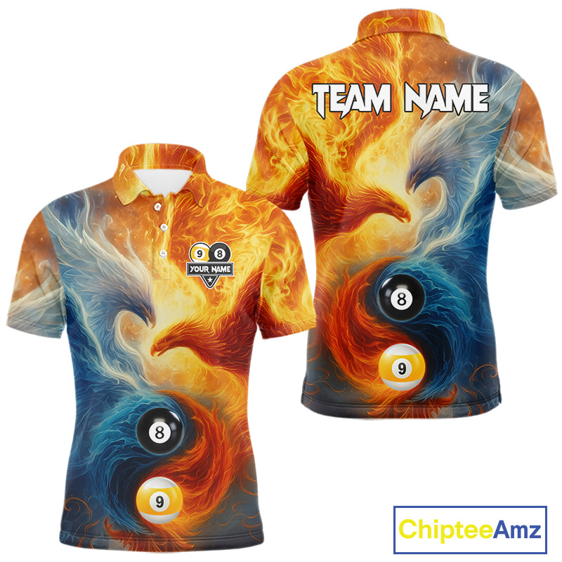 Personalized Water Fire Phoenix Yin Yang 8&9 Ball Billiard Shirt For Men, Billiard Team Jerseys TDM4372