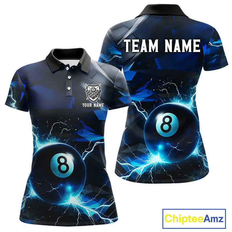 Blue 8 Ball Pool Thunder Lightning Billiard Shirt For Women Custom Billiard League Team Jerseys TDM4373