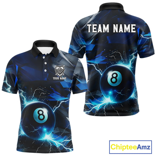 Blue 8 Ball Pool Thunder Lightning Billiard Shirt For Men Custom Billiard League Team Jerseys TDM4373