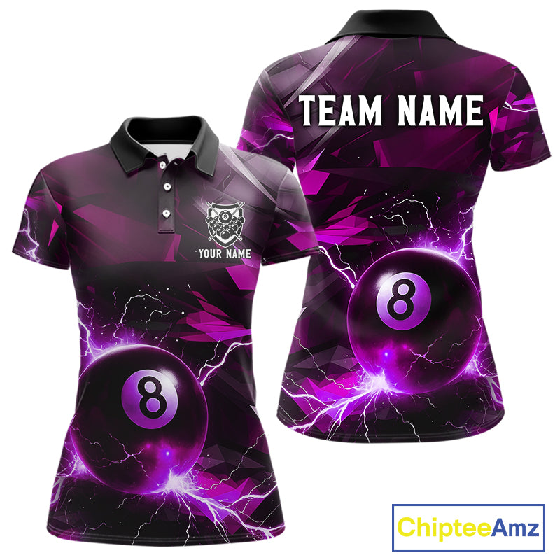 Purple 8 Ball Pool Thunder Lightning Billiard Shirt For Women Custom Billiard League Team Jerseys TDM4374