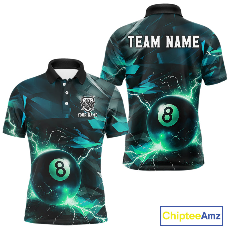 Turquoise 8 Ball Pool Thunder Lightning Billiard Shirt For Men Custom Billiard League Team Jerseys TDM4375