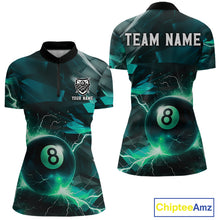 Load image into Gallery viewer, Turquoise 8 Ball Pool Thunder Lightning Billiard Shirt For Women Custom Billiard League Team Jerseys TDM4375