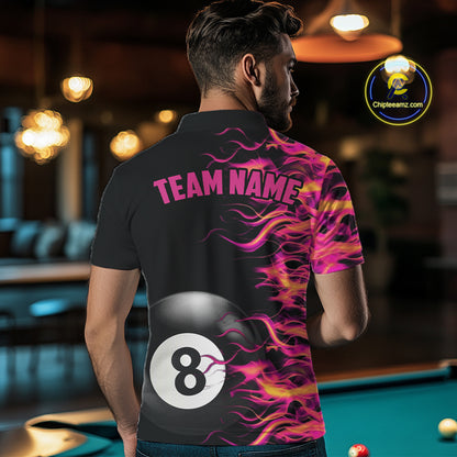 Pink Fire Flame 8 Ball Pool Billiard Shirt For Men Custom Billiard Team Jersey Polo & 1/4 Zip TDM4376