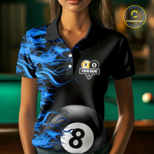 Load image into Gallery viewer, Blue Flaming 8 Ball &amp; 9 Ball Billiard Shirt For Women Custom Pool Team Jersey Polo &amp; 1/4 Zip TDM4377