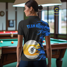 Load image into Gallery viewer, Blue Flaming 8 Ball &amp; 9 Ball Billiard Shirt For Women Custom Pool Team Jersey Polo &amp; 1/4 Zip TDM4377