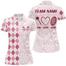 Load image into Gallery viewer, Aim Love Darts Custom Pink Argyle Women Darts Polo &amp; 1/4 Shirts, Funny Darts Shirts Darts Team Jersey TDM2529