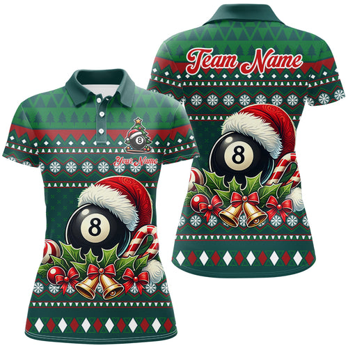 Funny Green Christmas Santa 8 Ball Pool Billiard Shirts For Women Custom Xmas Billiard Jerseys TDM3012
