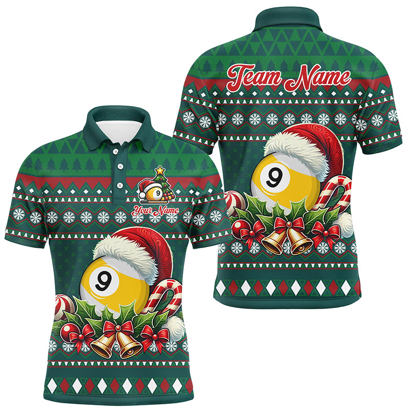 Funny Green Christmas Santa 9 Ball Pool Billiard Shirts For Men Custom Xmas Billiard Jerseys TDM3013