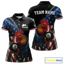 Load image into Gallery viewer, American Flag Rooster 8 Ball Women Billiard Polo &amp; 1/4 Zip Custom Patriotic Team Billiard Jersey TDM5238