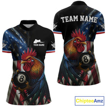 Load image into Gallery viewer, American Flag Rooster 8 Ball Women Billiard Polo &amp; 1/4 Zip Custom Patriotic Team Billiard Jersey TDM5238