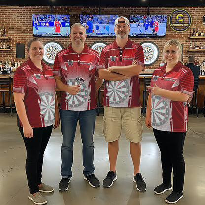 Red Dartboard Lights Custom Darts Polo & Quarter Zip For Women, Personalized 3D Darts Team Jersey TDM5498