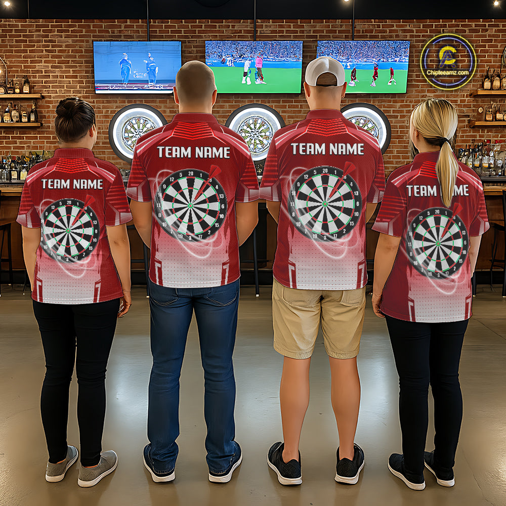 Red Dartboard Lights Custom Darts Polo & Quarter Zip For Women, Personalized 3D Darts Team Jersey TDM5498