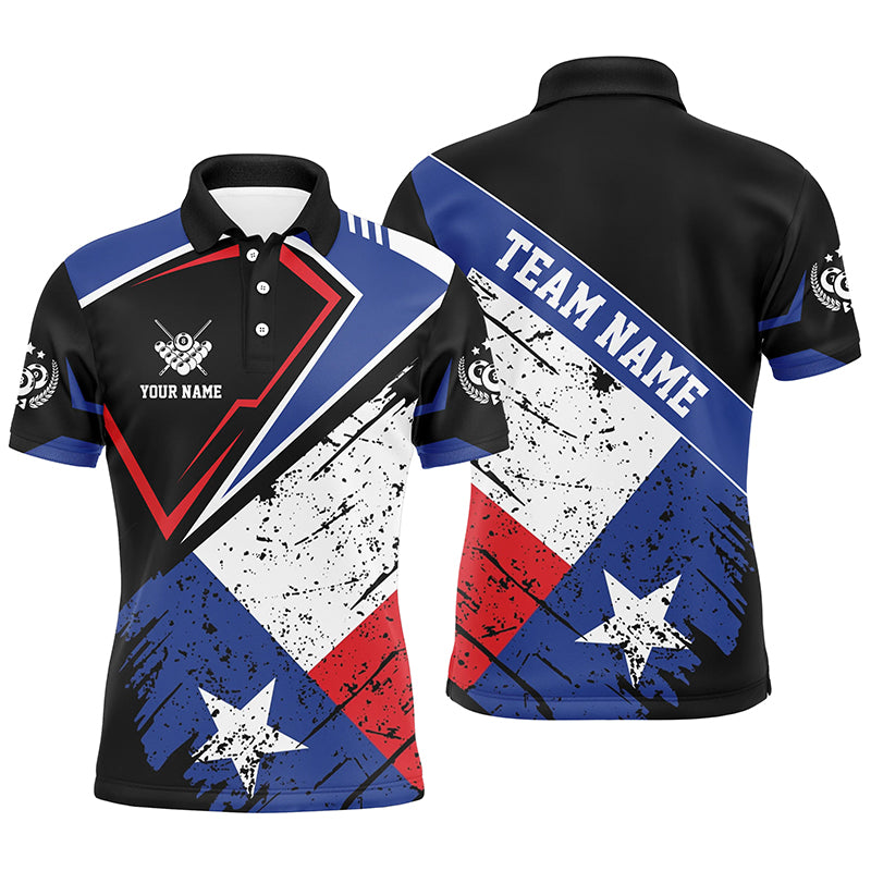 Personalized Billiard Texas Flag Vintage Style Men Polo Shirt, Patriotic Texas Billiard Pool Shirts TDM0940