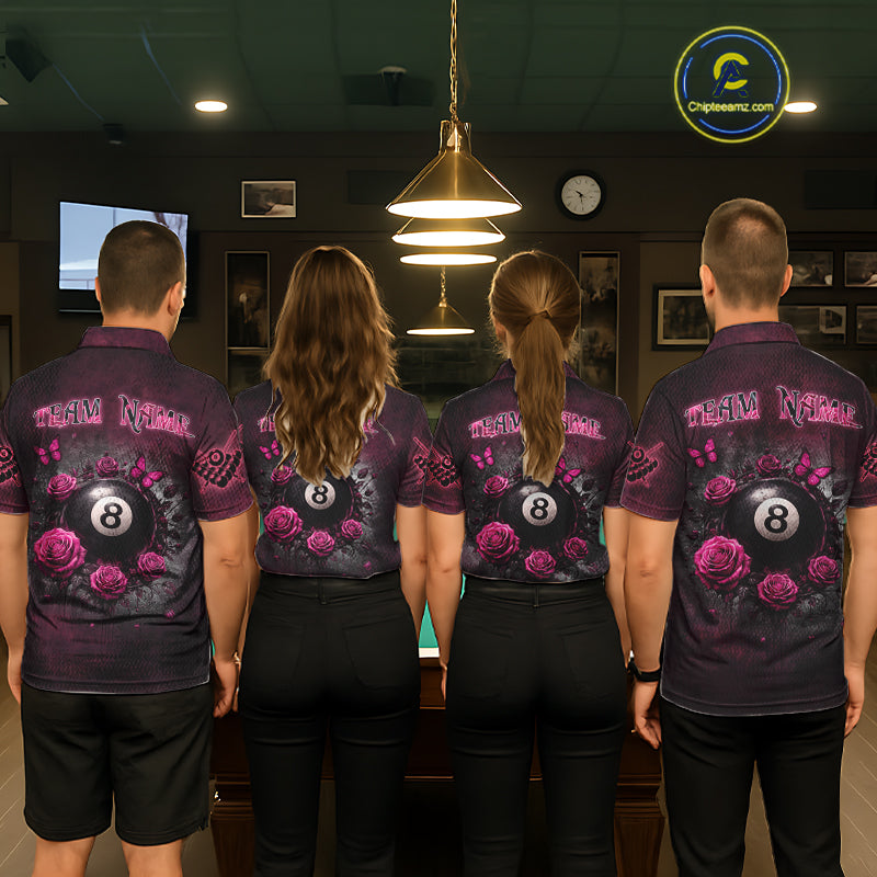 Customized Skeleton And Roses Gothic Romance Billiard Shirt For Women, Valentine 8 Ball Pool Jersey TDM5749
