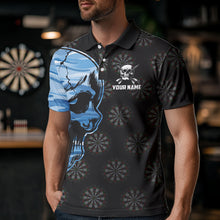 Load image into Gallery viewer, Funny Blue Camo Darts Skull Aim Shoot Swear Repeat Custom Dart Shirts For Men Darts Team Jerseys TDM3595