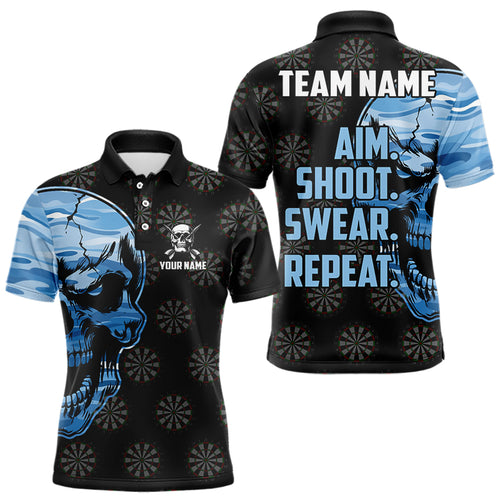 Funny Blue Camo Darts Skull Aim Shoot Swear Repeat Custom Dart Shirts For Men Darts Team Jerseys TDM3595