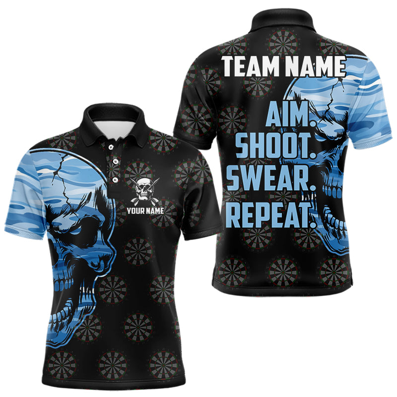 Funny Blue Camo Darts Skull Aim Shoot Swear Repeat Custom Dart Shirts For Men Darts Team Jerseys TDM3595