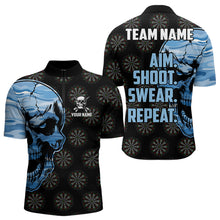 Load image into Gallery viewer, Funny Blue Camo Darts Skull Aim Shoot Swear Repeat Custom Dart Shirts For Men Darts Team Jerseys TDM3595