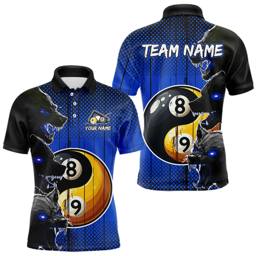 Funny Ying And Yang Eyes Of Wolf Billiard Shirts For Men Custom 8 & 9 Ball Billiard Jerseys | Blue TDM3597