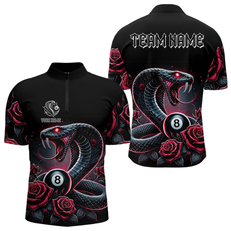 Personalized Rose 8 Ball Pool Cobra Snake Billiard Shirts For Men, Billiard Jerseys Polo & 1/4 Zip TDM3748