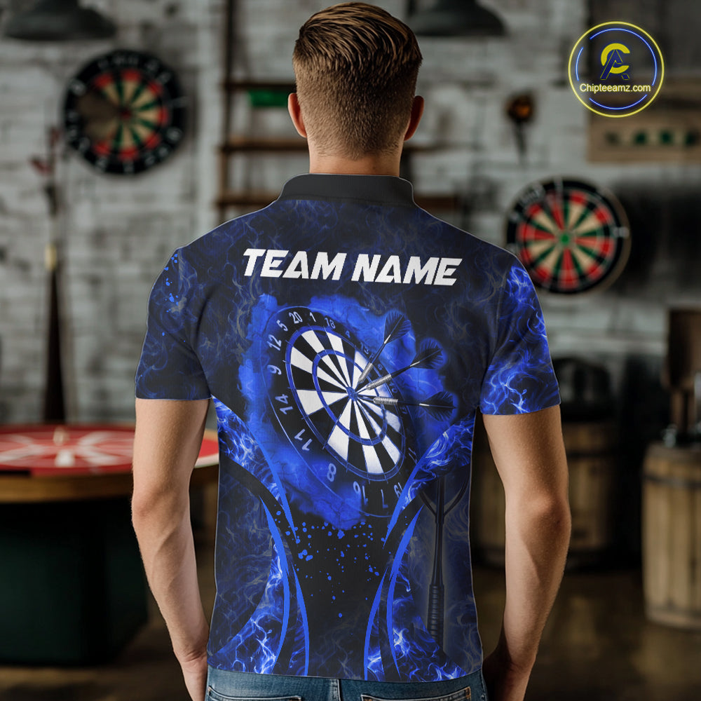 Blue Dartboard Lightning Darts Shirt For Men Custom Flame Darts Team Jersey Polo & 1/4 Zip TDM6113