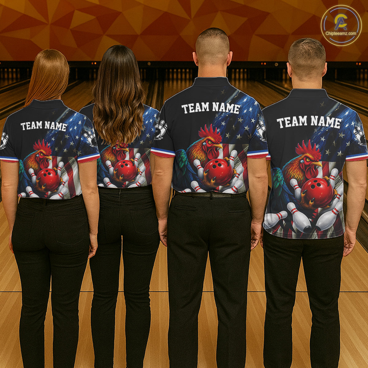 American Flag Rooster Bowling Jersey For Women Custom Patriotic Bowling Shirt Team Polo & 1/4 Zip TDM6119