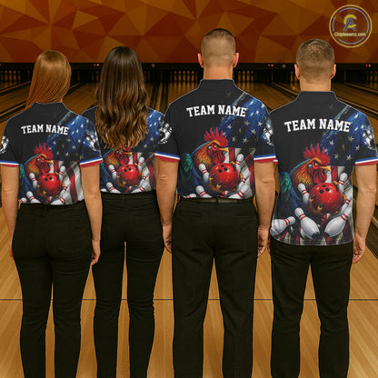 American Flag Rooster Bowling Jersey For Women Custom Patriotic Bowling Shirt Team Polo & 1/4 Zip TDM6119
