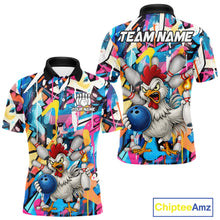 Load image into Gallery viewer, Funny Rooster Colorful Graffiti Style Custom Bowling Shirt For Men, Bowling Jersey Polo &amp; 1/4 Zip TDM6120