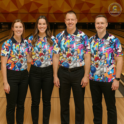 Funny Rooster Colorful Graffiti Style Custom Bowling Shirt For Women, Bowling Jersey Polo & 1/4 Zip TDM6120