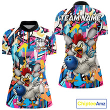 Load image into Gallery viewer, Funny Rooster Colorful Graffiti Style Custom Bowling Shirt For Women, Bowling Jersey Polo &amp; 1/4 Zip TDM6120