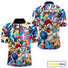 Load image into Gallery viewer, Funny Rooster Colorful Graffiti Style Custom Bowling Shirt For Men, Bowling Jersey Polo &amp; 1/4 Zip TDM6120