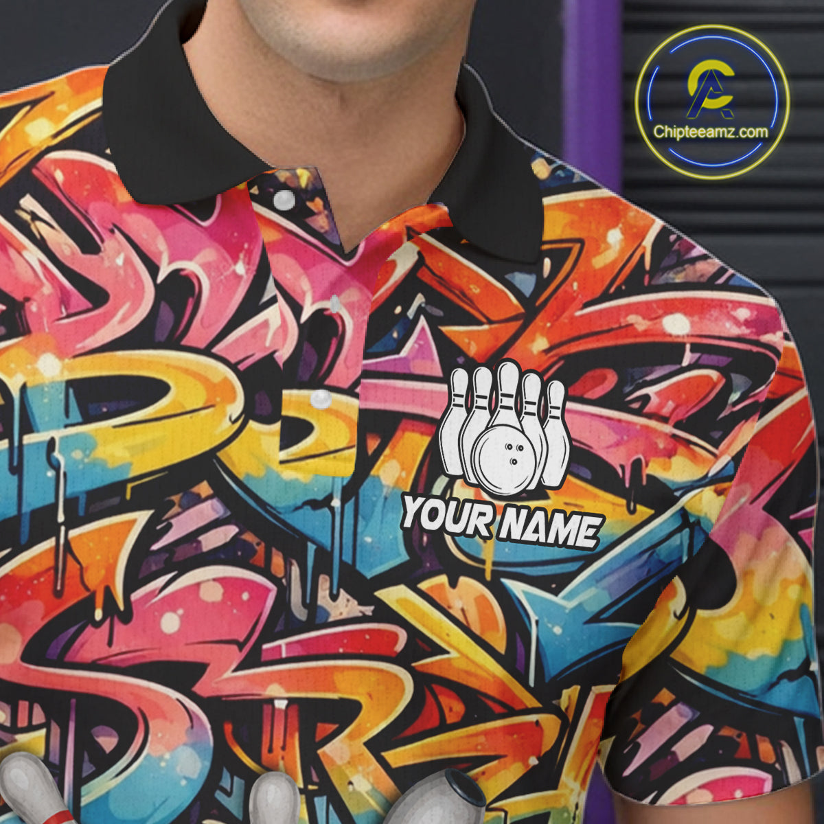 Funny Rooster Graffiti Style Bowling Jersey For Men Custom Bowling Team Jersey Polo & 1/4 Zip TDM6121