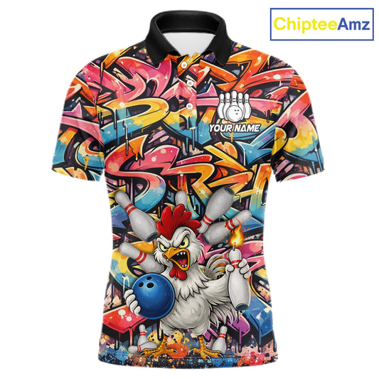 Funny Rooster Graffiti Style Bowling Jersey For Men Custom Bowling Team Jersey Polo & 1/4 Zip TDM6121