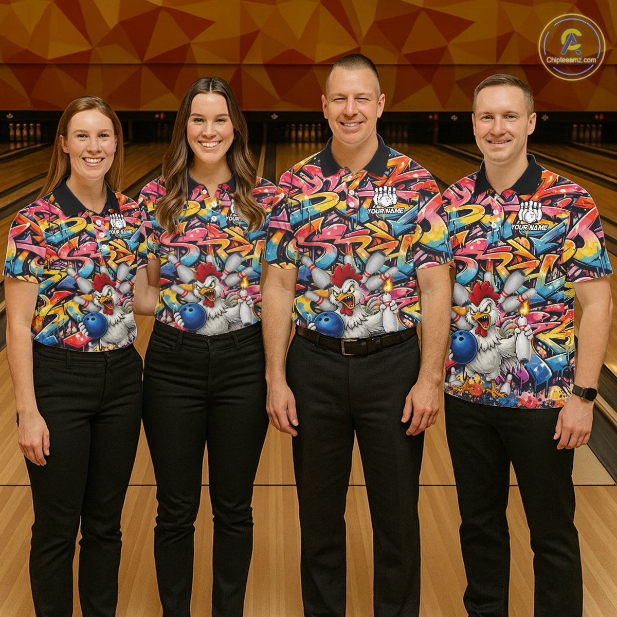 Funny Rooster Graffiti Style Bowling Jersey For Men Custom Bowling Team Jersey Polo & 1/4 Zip TDM6121