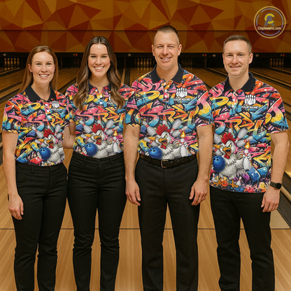 Funny Rooster Graffiti Style Bowling Jersey For Men Custom Bowling Team Jersey Polo & 1/4 Zip TDM6121