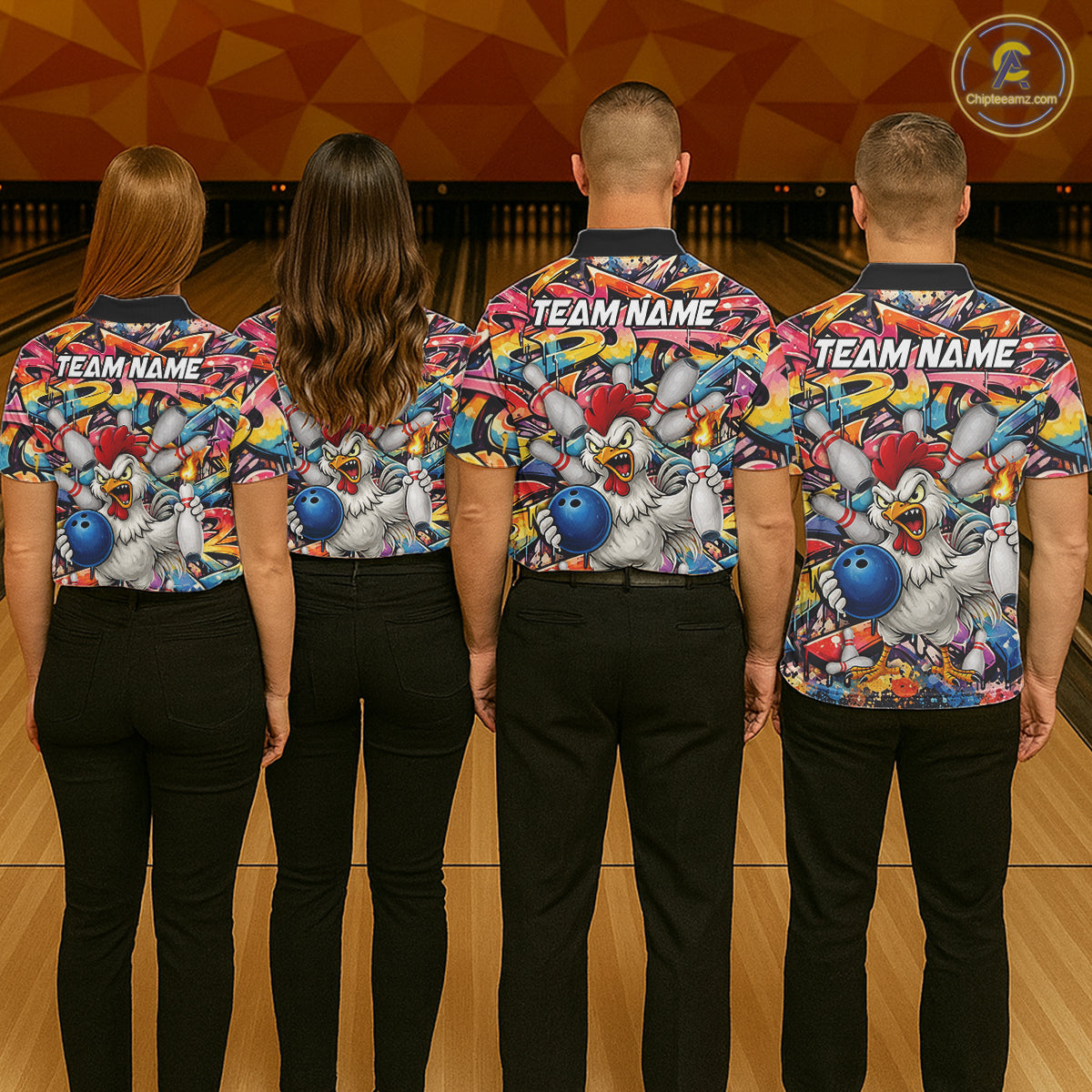 Funny Rooster Graffiti Style Bowling Jersey For Men Custom Bowling Team Jersey Polo & 1/4 Zip TDM6121
